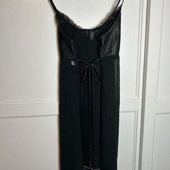 VINTAGE Y2K Linea Donatella Women's Micro Mesh and Satin Black Dress w Lace - Picture 3 of 5